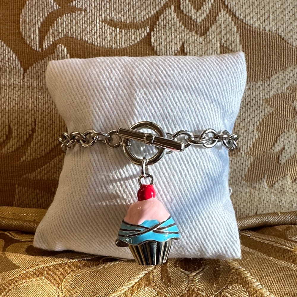 Cupcake Charm Locket Silver Bracelet